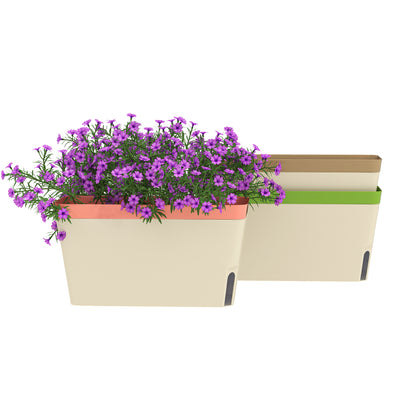 Outsunny Set of 3 Self Watering Plant Pots Outdoor, 27cm Rectangular Garden Planters with Visual Water Level Window, Plastic Flower Pots for Indoor Outdoor Garden Balcony Windowsil 