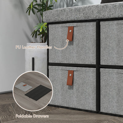 HOMCOM Shoe Bench with Seat, Shoe Storage Bench with Cushion and 6 Fabric Drawers for Entryway, Hallway, Living Room, Bedroom, Light Grey 