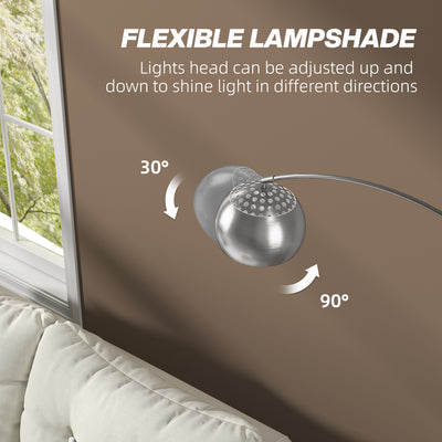 HOMCOM Arc Floor Lamp for Living Room, Modern Adjustable Standing Lamp with Faux Black Marble Base Silver Tone 