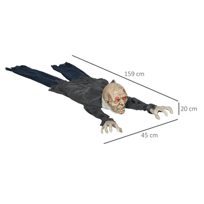 HOMCOM 5.2ft Life Size Outdoor Halloween Decoration Crawling Zombie, Animated Prop Decor with Sound and Motion Activated, Light Up Eyes, Howling Sound, Posable Arms 