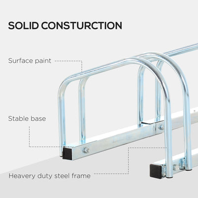 HOMCOM Bike Stand Parking Rack Floor or Wall Mount Bicycle Cycle Storage Locking Stand (4 Racks, Silver) 
