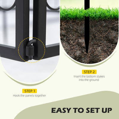 Outsunny Decorative Garden Fencing, 8PCs Outdoor Picket Fence Panels, Rustproof Metal Wire Landscape Flower Bed Border Edging Animal Barrier, Black 