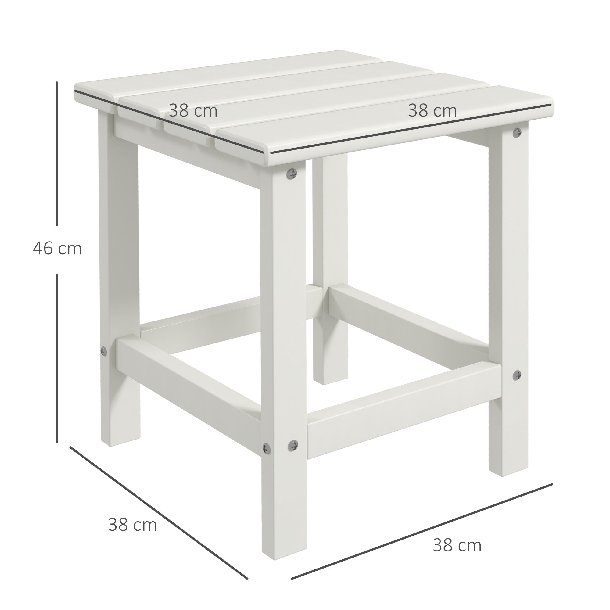 Outsunny Square Coffee Table, HDPE Tabletop and Frame for Porch, Garden, Side Table, 38 x 38 x 46 cm, White 