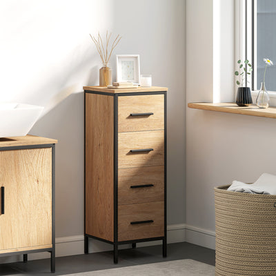 HOMCOM Narrow Bathroom Storage Cabinet with 4 Drawers - Oak 