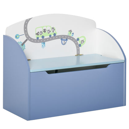 HOMCOM Kids Wooden Toy Box Children Storage Chest Bench Organiser Safety Hinge Bedroom Playroom Furniture Blue 