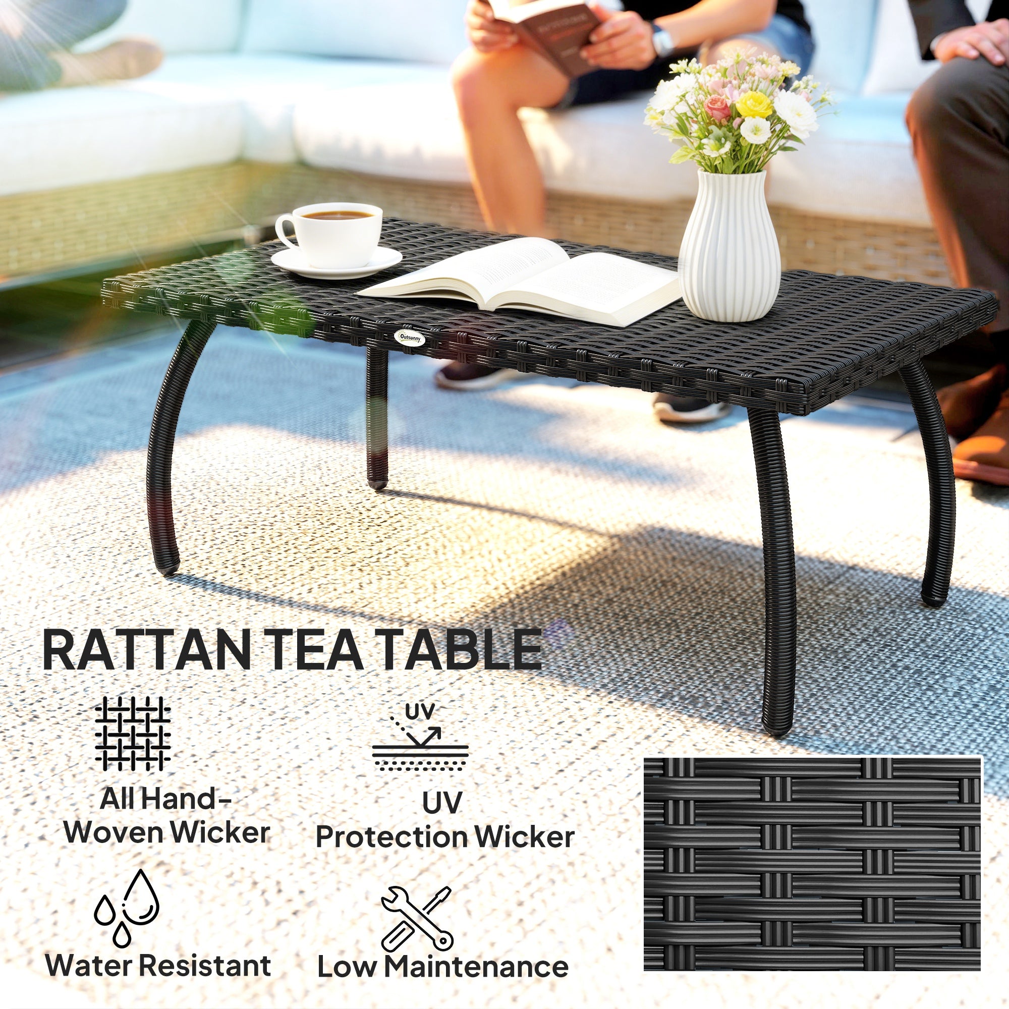 Outsunny PE Wicker Rattan Garden Coffee Table - Black 