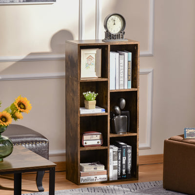 HOMCOM Seven-Cube Bookcase - Rustic Brown Wood Effect 