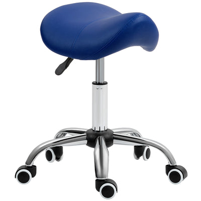 HOMCOM Saddle Stool, Height Adjustable Salon Chair for Massage Spa, Faux Leather, Dark Blue 