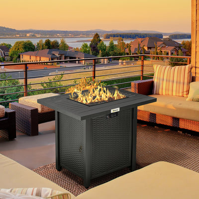 Outsunny Rattan-style Propane Gas Fire Pit Table with 40,000 BTU Burner, Square Smokeless Firepit Patio Heater with Thermocouple, Lava Rocks, Waterproof Cover, Spark Guard and Lid, Black 
