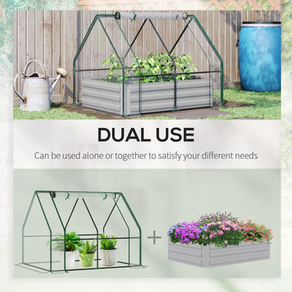 Outsunny Raised Garden Bed with Greenhouse, Steel Planter Box with Plastic Cover, Roll Up Window, Dual Use for Flowers, Vegetables, Fruits and Herbs, 127L x 95W x 92H cm, Clear 
