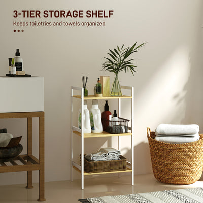 HOMCOM Three-Tier Bamboo Adjustable Shelf Storage Unit 