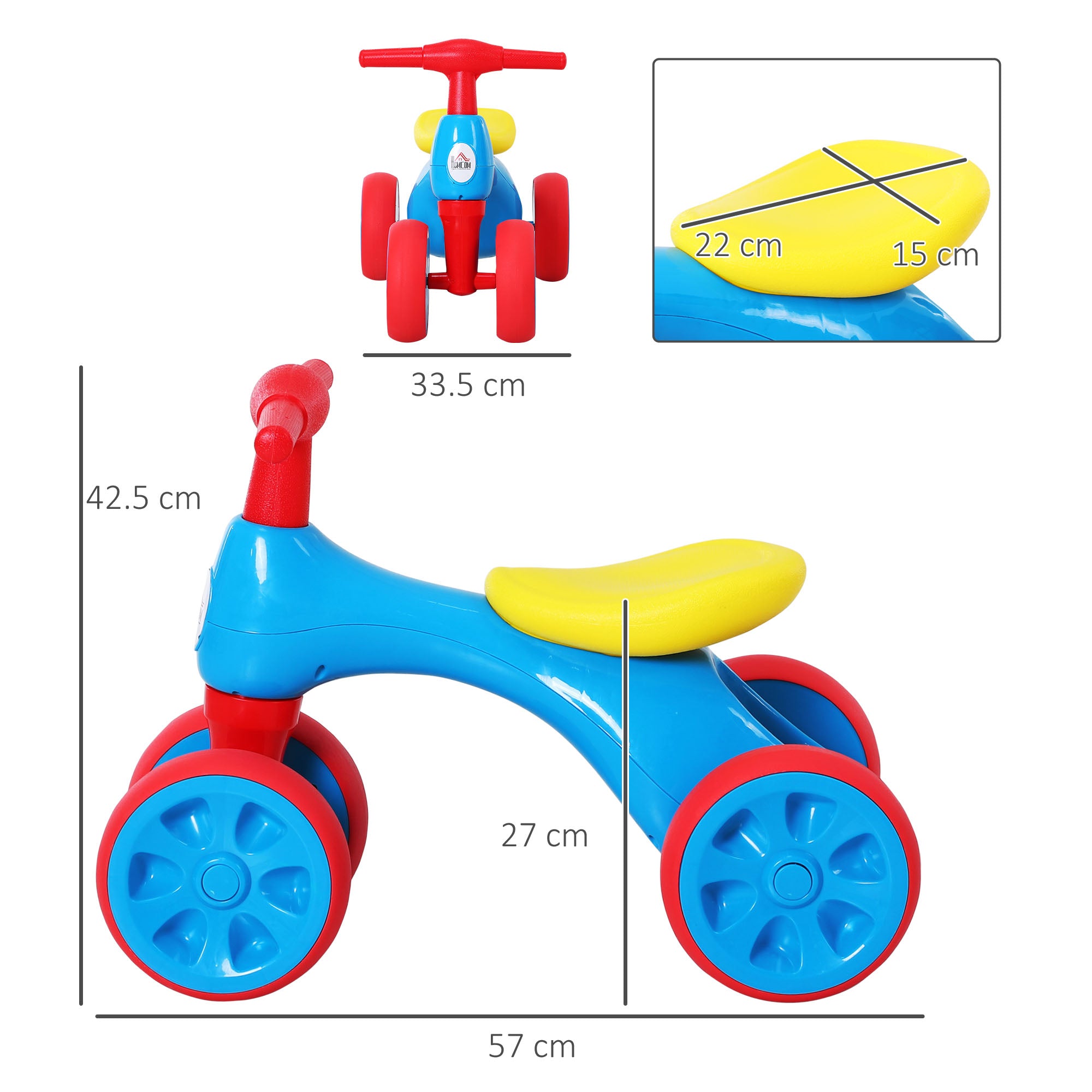 HOMCOM Baby Balance Bike Toddler Training Walker Smooth Rubber Wheels Ride on Toy Storage Bin Gift for Boys Girls Blue Red 