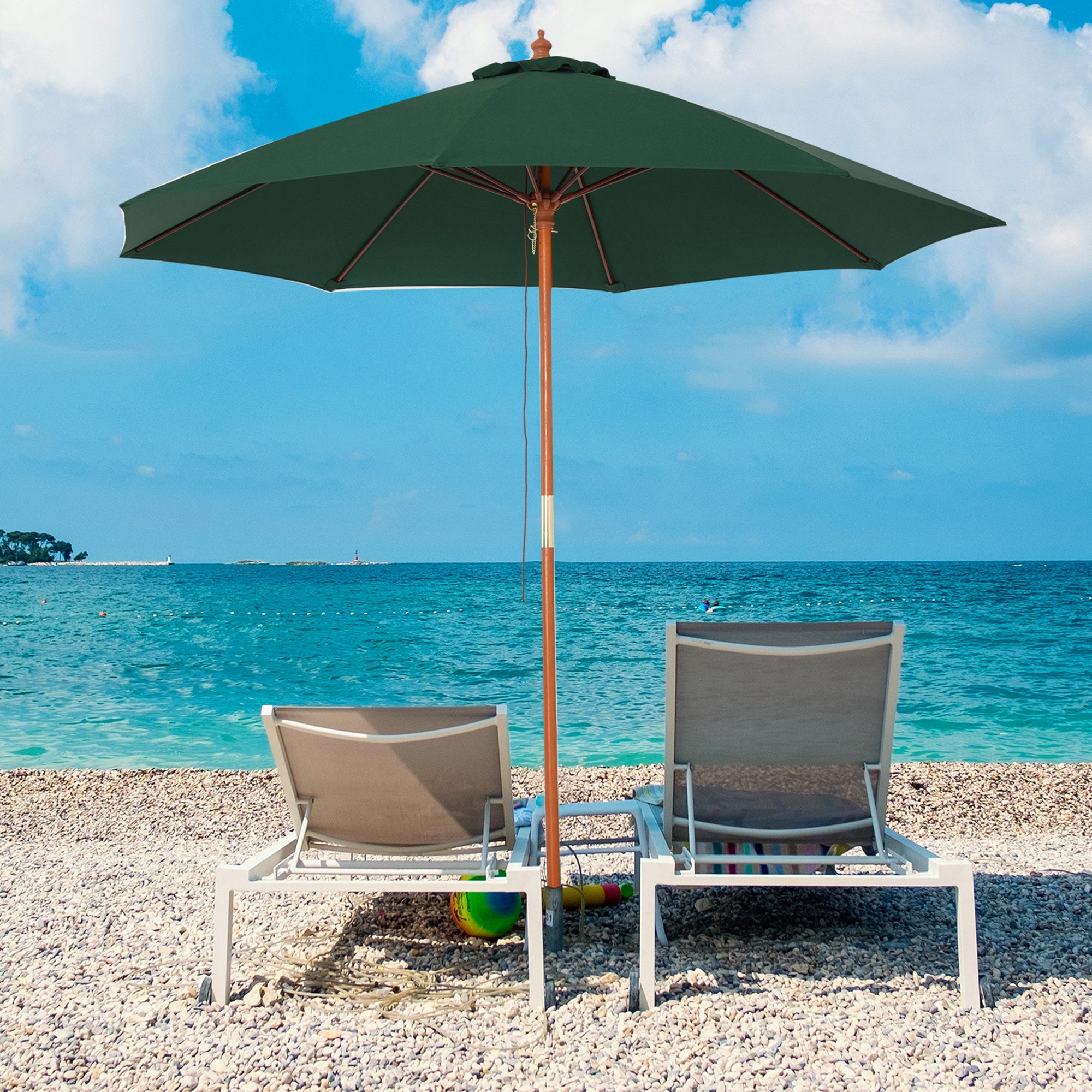 Outsunny 2.5m Garden Parasol Umbrella, Outdoor Market Table Umbrella with Wooden Pole & 8 Fibre Glass Ribs, Round Sun Shade Canopy, Green 