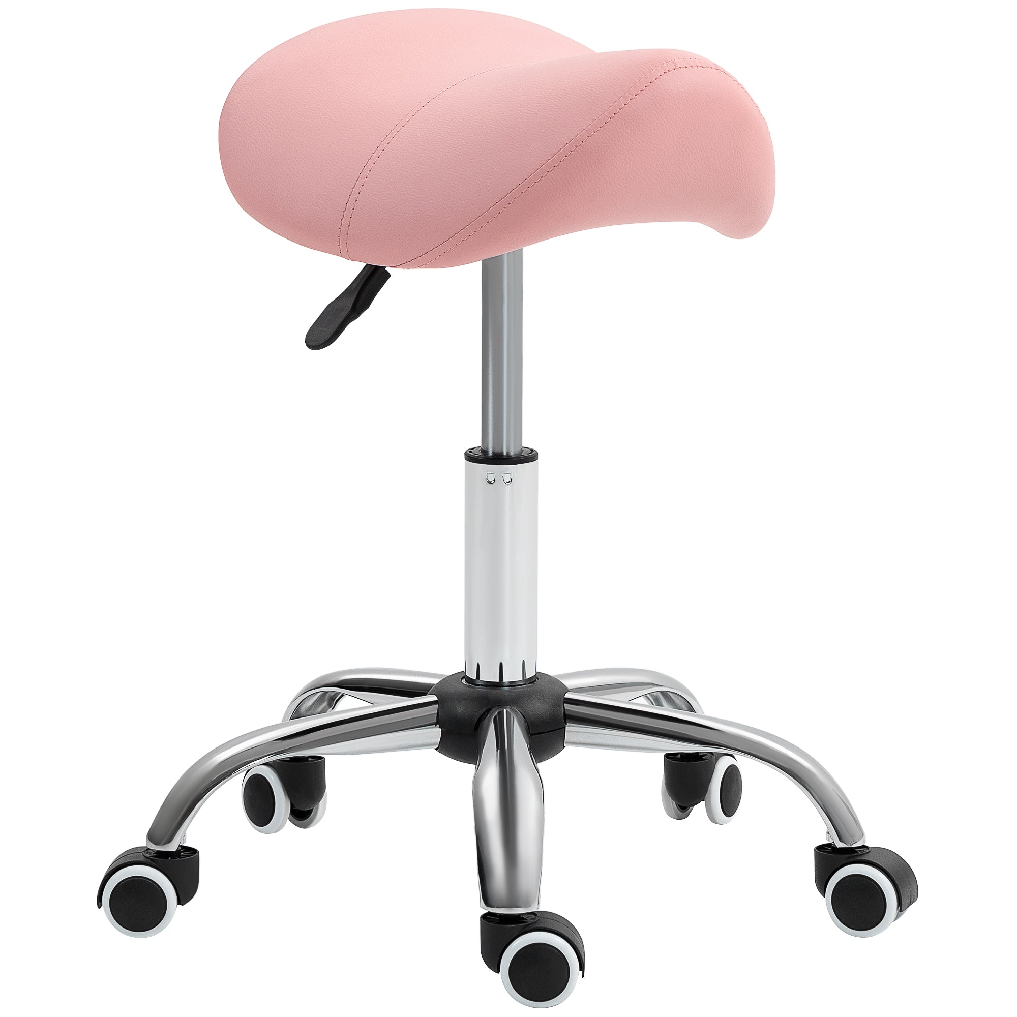 HOMCOM Saddle Stool, Height Adjustable Salon Chair for Massage Spa, Faux Leather, Pink 