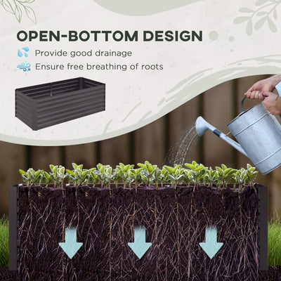 Outsunny Set of 2 Raised Beds for Garden, Galvanised Steel Outdoor Planters with Multi-reinforced Rods for Vegetables, Plants, Flowers and Herbs, 180 x 90 x 59 cm, Dark Grey 
