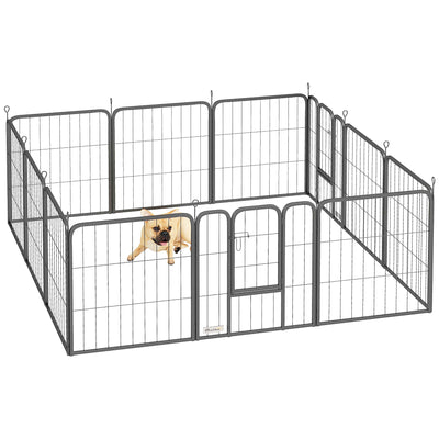 PawHut 12 Panels Heavy Duty Dog Playpen with Doors, for Small Dogs, 60cm High, Black 
