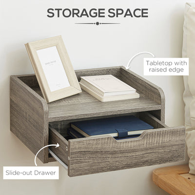 HOMCOM Floating Nightstand Set of 2 Wall Mounted Bedside Table with Storage Drawer for Bedroom, Grey 