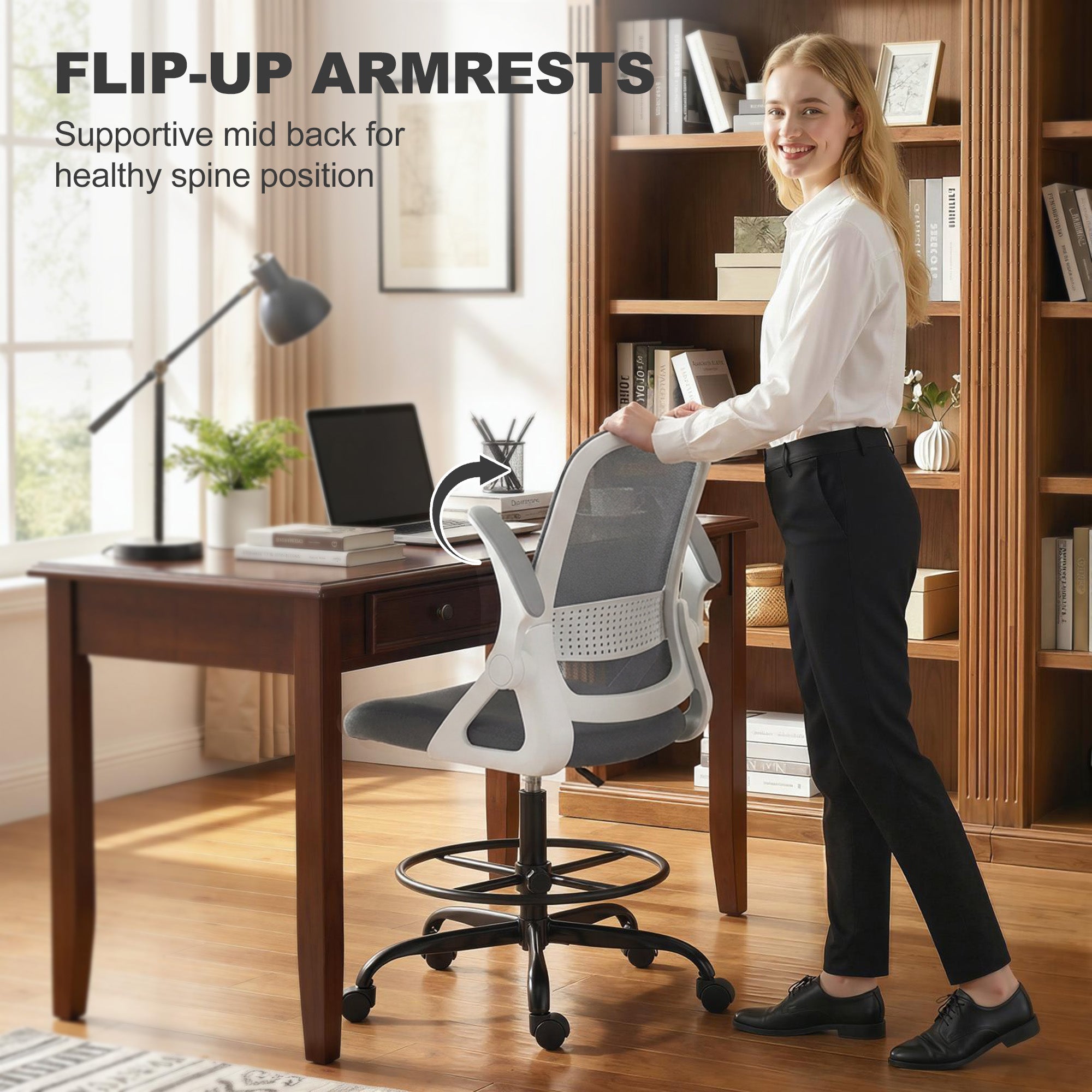 HOMCOM Painting Chair, Mesh Computer Desk Chair with Flip-up Armrests, Grey 