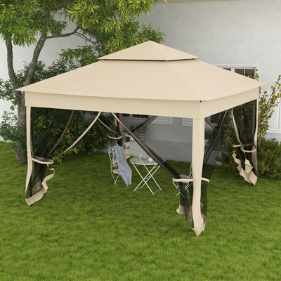 Outsunny 3 x 3(m) Pop Up Gazebo, Double-roof Garden Tent with Netting and Carry Bag, Party Event Shelter for Outdoor Patio, Cream White 