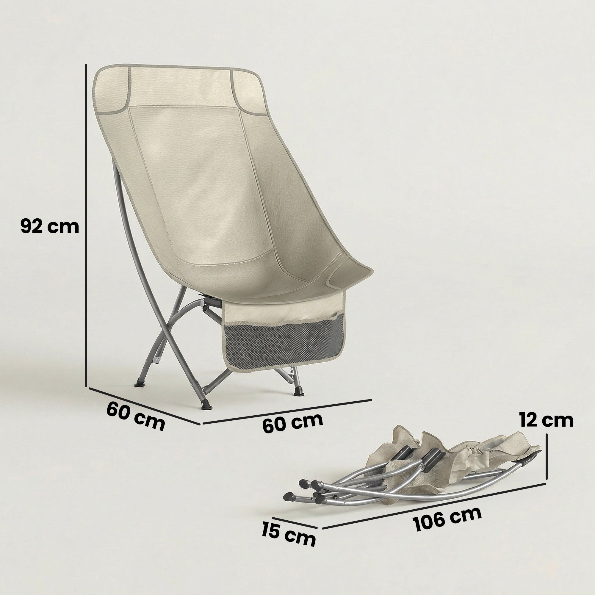 Outsunny Camping Chair for Adults Heavy Duty Folding Camp Chair with Side Pocket and Carry Bag Khaki 