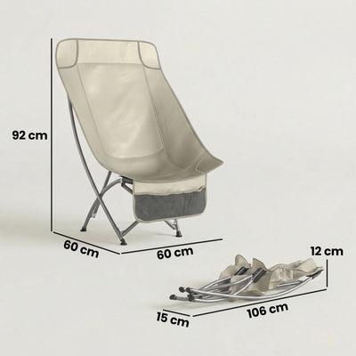 Outsunny Camping Chair for Adults Heavy Duty Folding Camp Chair with Side Pocket and Carry Bag Khaki 