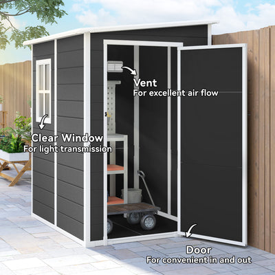 Outsunny 4'x5' Garden Storage Shed, Lean to Shed, Lockable Garden Shed with Window, Vent and Plastic Roof, Black 