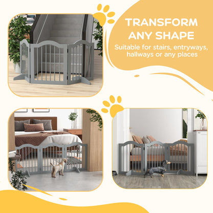 PawHut 3 Panels Dog Gate w/ Support Feet Fence Safety Barrier Freestanding Wood Light Grey 