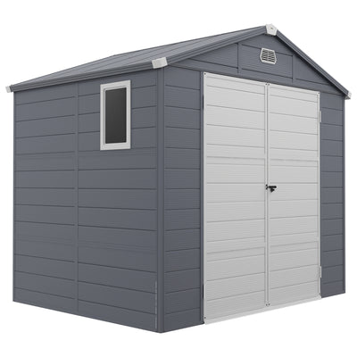 Outsunny 7.9ft x 6.2ft Aluminium Frame and Plastic Wall Shed, with Foundation - Grey 