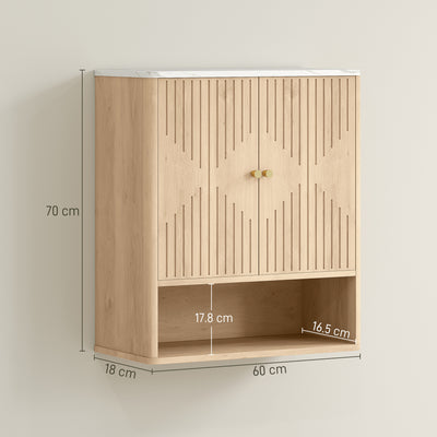 HOMCOM Bathroom Wall Cabinet with Adjustable Shelf - Oak 