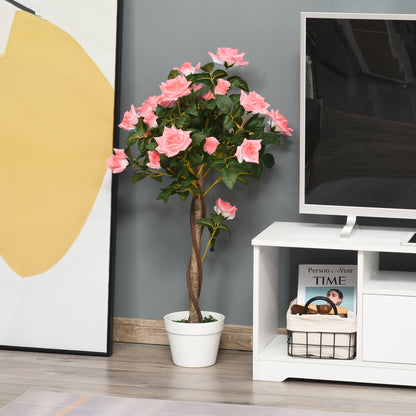 Outsunny Artificial Plants Pink Rose Floral in Pot, Fake Plants for Home Indoor Outdoor Decor, 90cm 