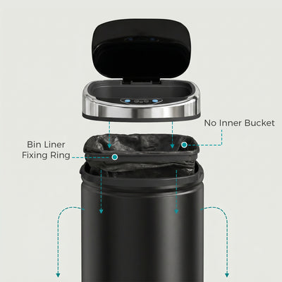 HOMCOM 42L Automatic Motion Sensor Rubbish Bin with Fingerprint Resistant, Stainless Steel, Black