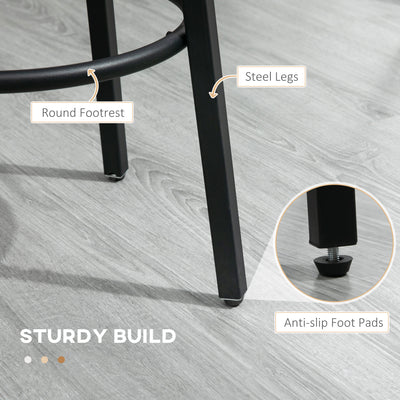 HOMCOM Bar Stools, Set of 2 Kitchen Breakfast Stools with Sturdy Steel Frame, Industrial Tall Bar Chairs, 65cm High Seat, Rustic Brown 