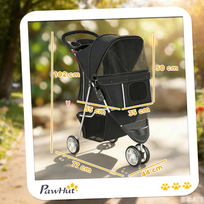 PawHut 3 Wheel Pet Stroller for Small and Miniature Dogs, Black 