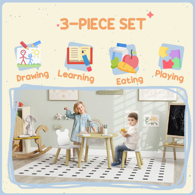 AIYAPLAY 3-Piece Kids Activity Table Set with Centre Mesh Bag, Bear-Shaped Backrest, for Arts and Crafts, Reading, Dining 