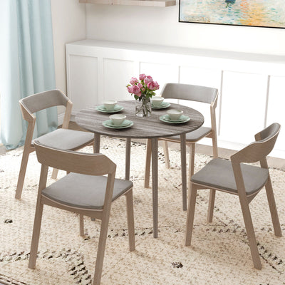 HOMCOM Folding Dining Table for 4, Round Drop Leaf Table, Modern Space Saving Small Kitchen Table with Wood Legs for Dining Room, Grey 