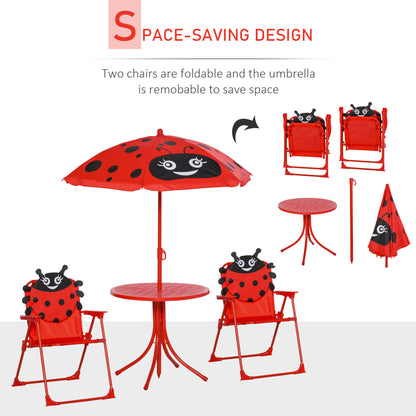Outsunny Kids Outdoor Table and Chairs Garden Furniture Ladybird Pattern with Removable & Height Adjustable Sun Umbrella, Red 