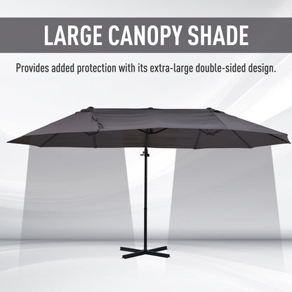 Outsunny Double Canopy Offset Parasol Umbrella Garden Shade w/ Steel Pole 12 Ribs Grey 