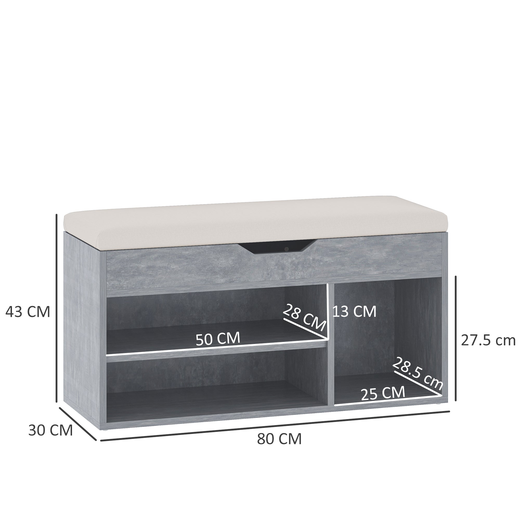 HOMCOM Shoes Cabinet Bench Hidden Storage Padded Seat Organiser Footwear Rack Hallway Grey Wood Grain 