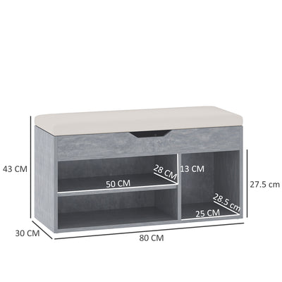 HOMCOM Shoes Cabinet Bench Hidden Storage Padded Seat Organiser Footwear Rack Hallway Grey Wood Grain 