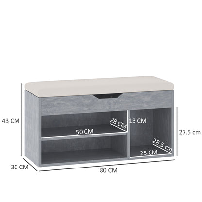 HOMCOM Shoes Cabinet Bench Hidden Storage Padded Seat Organiser Footwear Rack Hallway Grey Wood Grain 