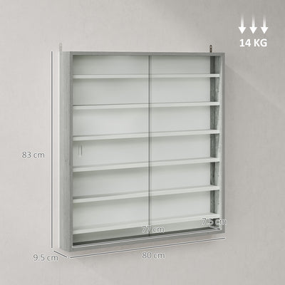 HOMCOM Six Shelf Display Cabinet, with Glass Doors - Graphite Wood Effect 