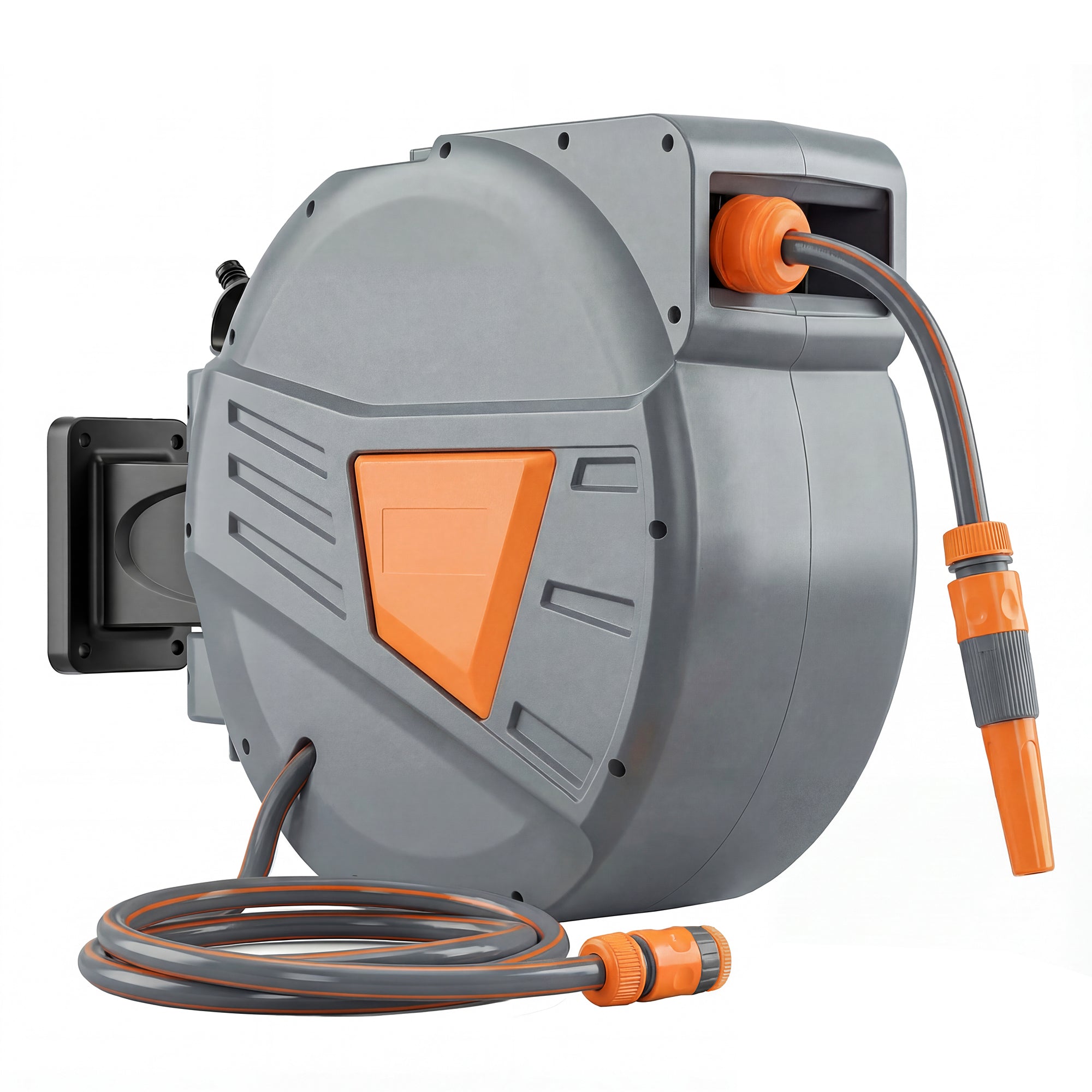 Outsunny Retractable Hose Reel Wall Mounted, 20+1.6m Garden Hose Pipe Reel with Auto Retraction, Self-Locking, Orange 