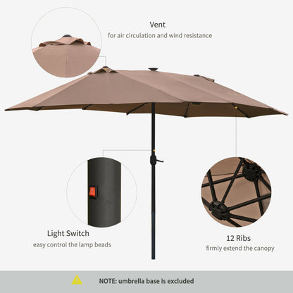 Outsunny Garden Parasol 4.4m Double-Sided Sun Umbrella Patio Parasol LED Solar Lights Khaki 