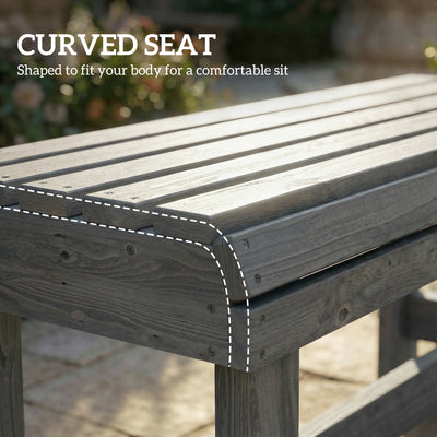 Outsunny Wooden Outdoor Bench, 2 Seater Garden Bench, Backless Patio Bench with Slatted Curved Seat, Grey Embossed Finish 
