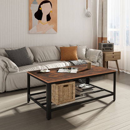 HOMCOM Coffee Table Industrial Side Table Living Room Table with Storage Shelf and Metal Frame for Home Office, 106L x 60W x 45Hcm 
