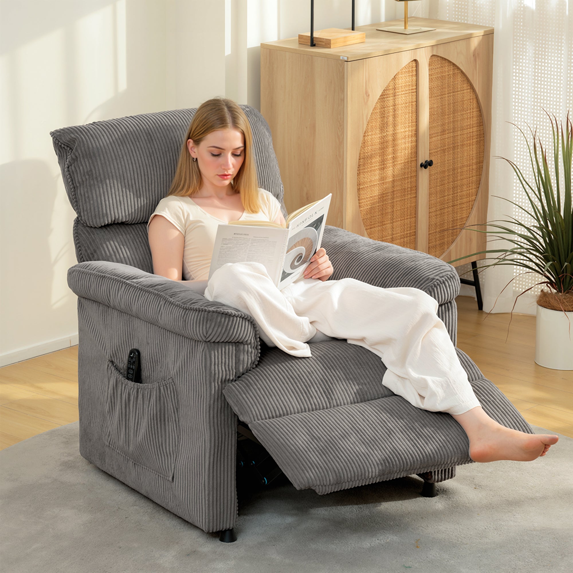 HOMCOM Corduroy Electric Massage Recliner - Grey 