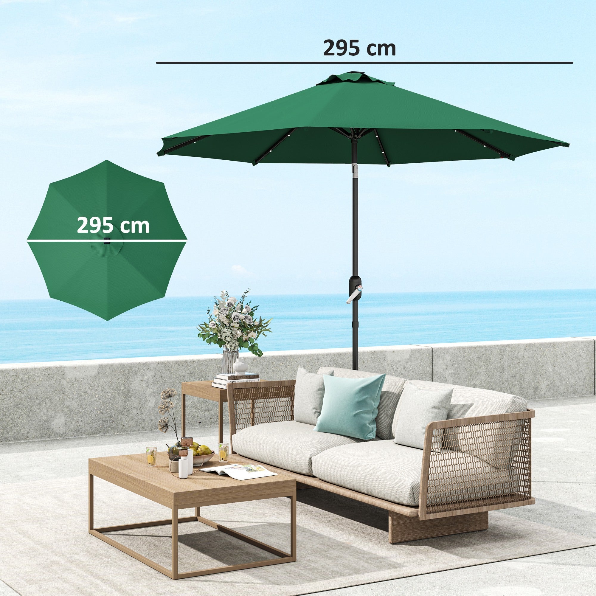 Outsunny 3 m Replacement Parasol Canopy with Top Vent, UPF 50+ Garden Parasol Replacement Canopy, 8 Rib Parasol Cover Replacement Fits Various Frames, Green 
