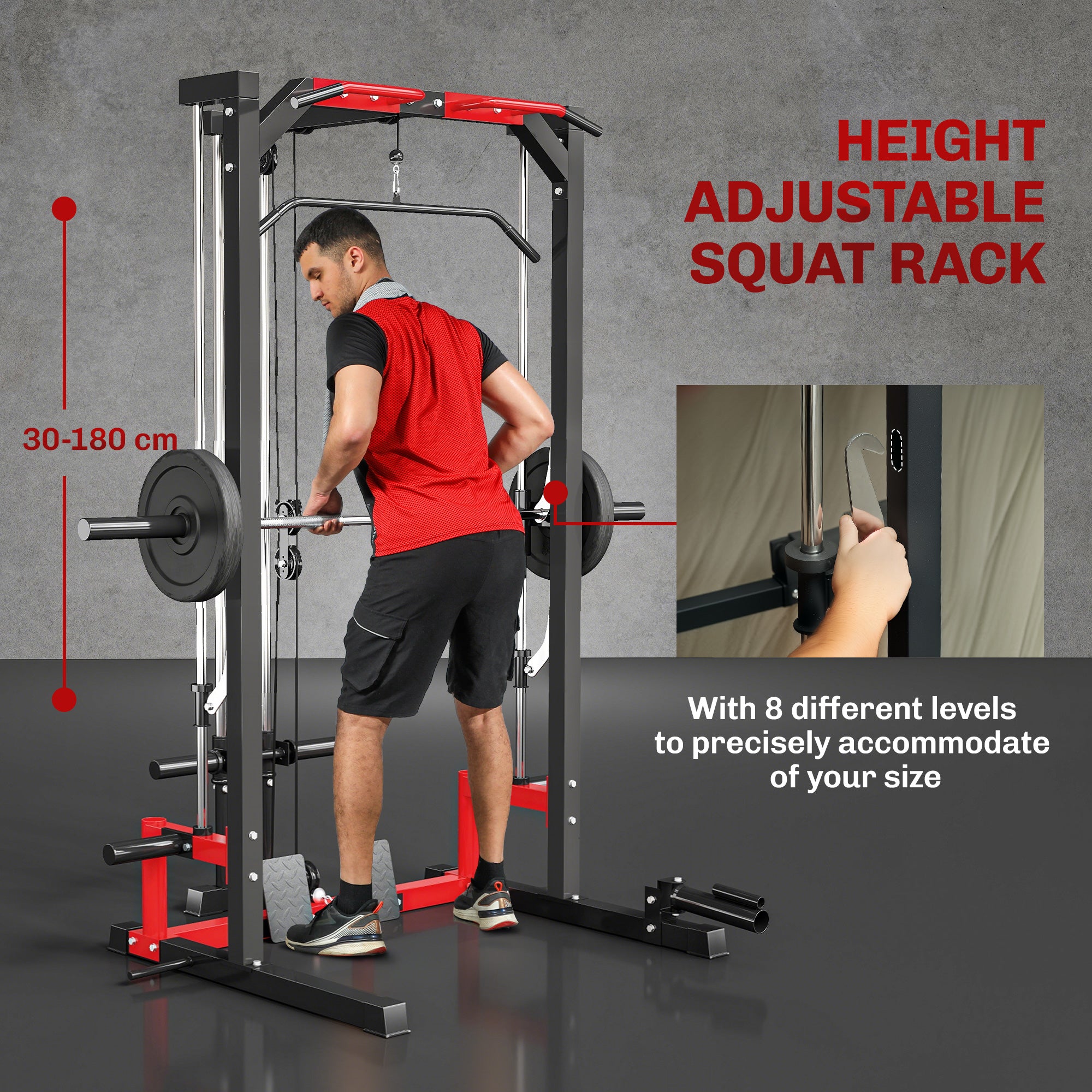 SPORTNOW Cable Crossover Machine, Multi-Function Power Rack with Pull Up Bar, Lat Pull Down System, Squat Rack, Barbell Bar 
