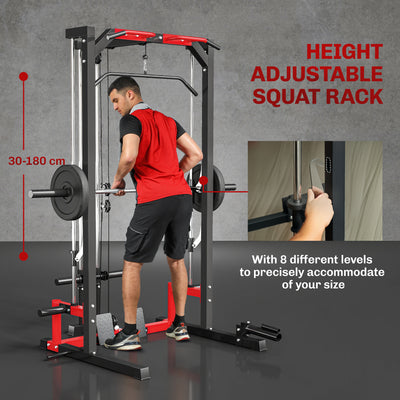 SPORTNOW Cable Crossover Machine, Multi-Function Power Rack with Pull Up Bar, Lat Pull Down System, Squat Rack, Barbell Bar 