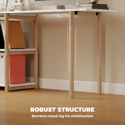 HOMCOM Computer Desk with Storage Shelves Modern Writing Desk Bamboo Frame for Home Office 150 cm White and Oak 